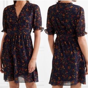 Madewell Freesia Floral Ruffled Dress in Climbing Vine Navy